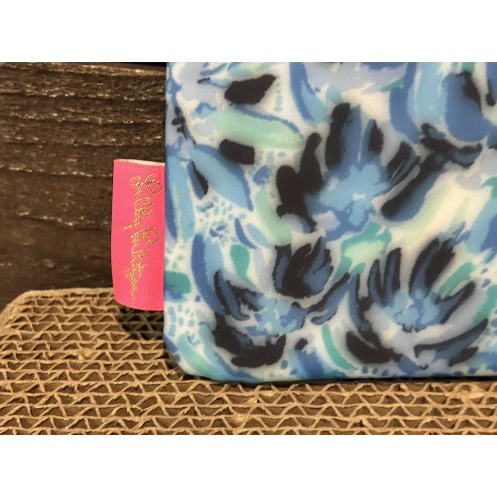 Lilly Pulitzer Pencil Pouch Cosmetic Case Iris Blue High Maintenance Cork Accent